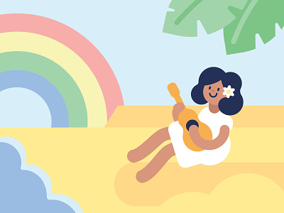 The Fool beach illustration rainbow tarot tropical ukulele vacation vector