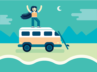 The Chariot camping empowerment free spirit illustration outdoors surf travel van life vector women
