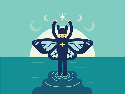 Judgement butterfly logo illustration lunar moonlight rebirth tarot card vector