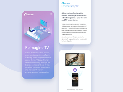 Vizbee Landing page avenir next brand design grid illustration ott purple sdk tv app ui ux vector website