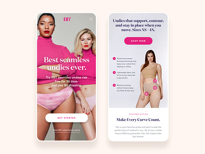 EBY Responsive Site and Subscription Flows b2c consumer design fashion flow microfinance mobile pink repsonsive serif subscription ui underwear ux website women