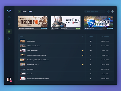 Cheats / Infinity cheats dark dark app dark ui dashboard dashboard ui desktop desktop app desktop application desktop ui gamer gamer ui infinity product design ui ui dashboard user interface ux video game windows app