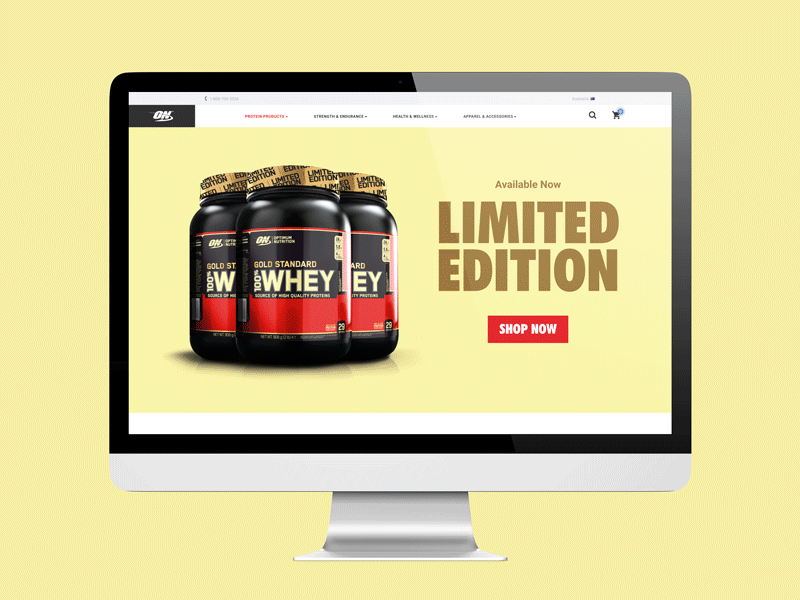 Optimum Nutrition Landing Page animation app branding clean concept debut design fitness flat graphic gym landing page minimal supplement typogaphy ui ux web