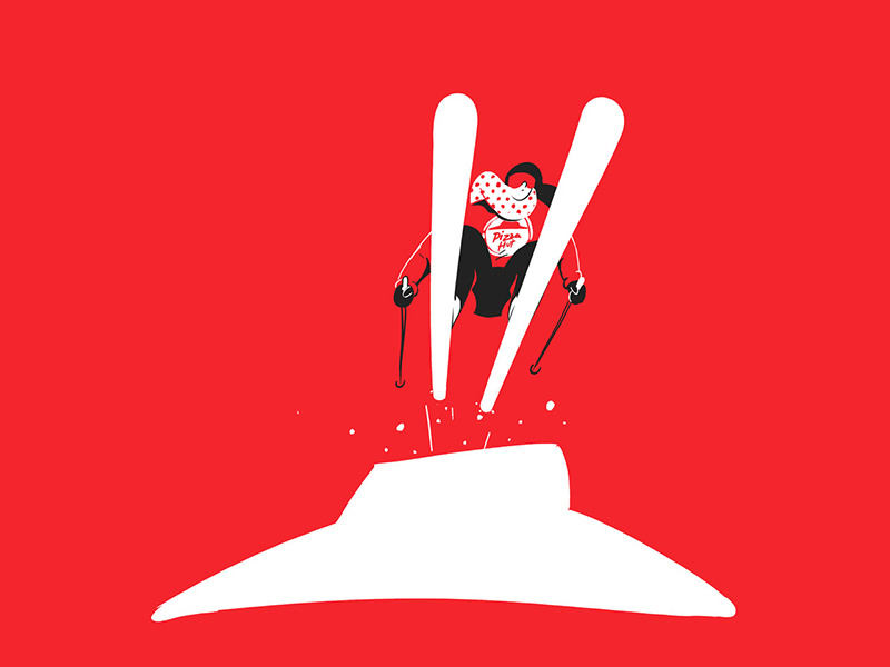 The Hut Ski Jumps sking skier pizza art direction design illustration 2d 2d animation