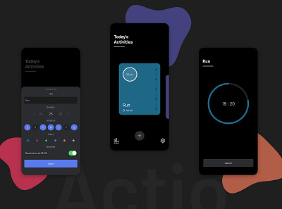 Actio app dark mode dark ui design flat inspiration ios minimal minimalist mobile mobile app design mobile design mobile ui ui user experience user interface design userinterface ux