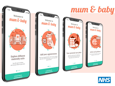 Mum & Baby on-boarding app apps flat flat design healthcare illustration illustrator lockup nhs onboard onboarding ui user interface vector welcome