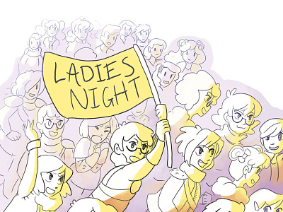 a hoard of excited comic loving ladies comic illustration