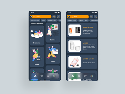 Amazon App amazon app dark theme design explore figma icon mobile redesign shopping ui ux