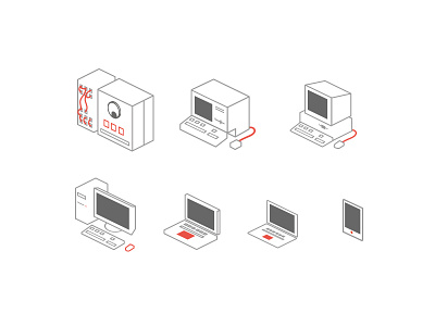 Animation Assets computer devices displays evolution illustration lines machines mouse retro simple