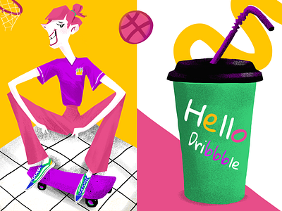 Hi, Dribbble community! colors design hi dribbble illustration sports teenager