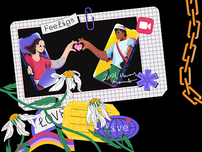 Retro / Feelings character color concept connection daisy graphic design retro socialmedia sticker