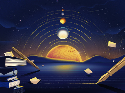 Planet of Literature books concept design digitalpaint drawing futuristic illustraion literature night poet poster