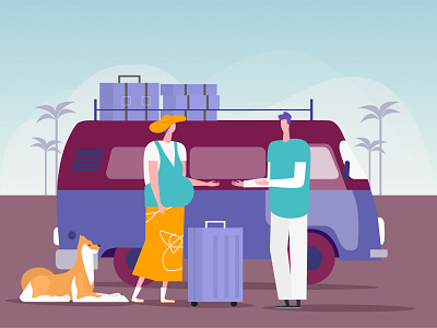 ITG - travel illustration branding car composition conversation couple dog flat illustration illustrator itg man people travel trip vacation van vector woman