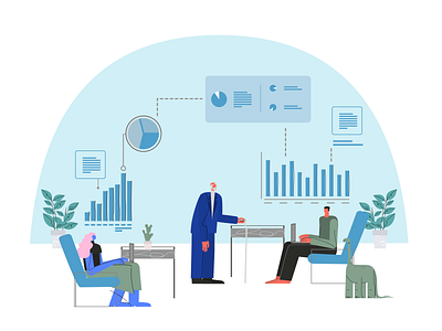 ITG - Data Analytics analysis chart composition conversation data data analysis data visualization dino dinosaur flat illustration illustrations illustrator itg office people presentation vector woman work