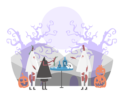 ITG - Trick or Treat celebrate composition conversation dribbbleweeklywarmup flat head helloween illustration illustrations illustrator itg people pumpkin spooky trickortreat vector wood