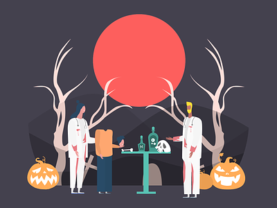 ITG - Trick or Treat blood composition conversation death dribbbleweeklywarmup drink flat head helloween illustration illustrations illustrator itg moon party people tree vector