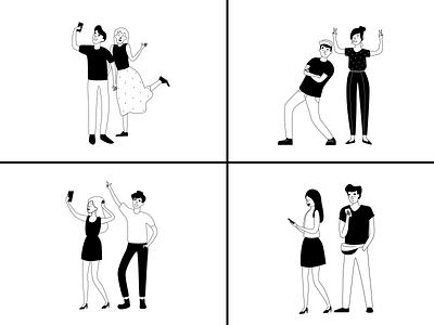 ITG - New Style black black and white character composition conversation flat illustration illustrations illustrator itg monochrome party people persona selfie svg vector woman