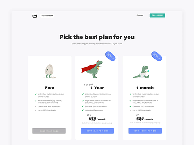ITG - plans animation dino dinosaur discount fun hover illustration illustrations itg itgdigital motion payment plan plans pricing subscribe subscription sus website