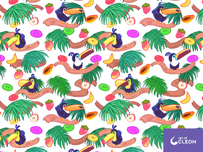 Touc Fruits - Pattern Illustration america colorful design digital art fruits illustration pattern toucan