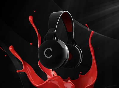 Headphones Concept 3d black caesar design elegant headphones keyshot maya model red render splash