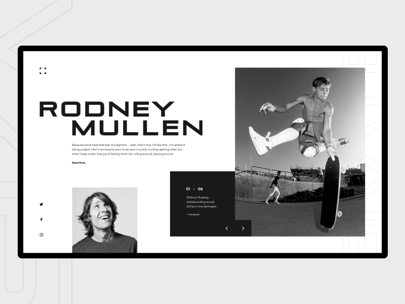 R. Mullen rodney mullen art branding minimalism lines grid ux ui flat clean layout composition minimal landing page website webdesign skateboarding typography design geometric