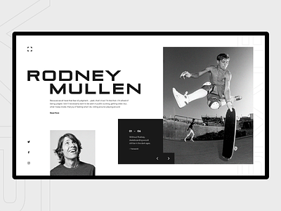 R. Mullen art branding clean composition design flat geometric grid landing page layout lines minimal minimalism rodney mullen skateboarding typography ui ux webdesign website