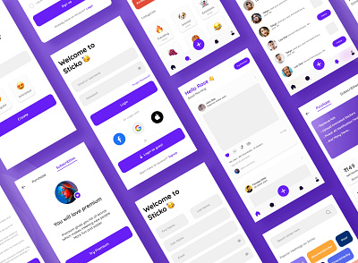 Sticko App UI Design android app icon android app ui app icon app logo app ui design blue ui creative creative design design graphic design icon illustration ios app icon ios app ui logo purple ui design sticker app ui ui design uxui