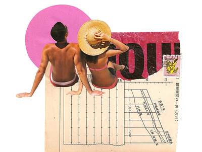 'Very cool for those who haven't seen the sun in so long' art artist artmajeur colagem collage collage art collageart collageonpaper contemporaryart couple design kunst love minimal retro romantic type typography vintage