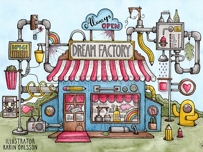 The Dream Factory aquarelle children book illustration childrens book childrens illustration colorful dream factory store watercolor