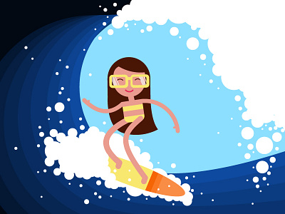In the summer time...) anna pozdieieva art character flat girl illustration ocean splash summer surf water wave