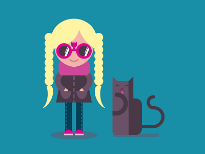 Cat Lady anna pozdieieva art cat lady character flat girl illustration nerd pigtails