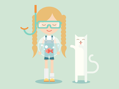 The fisher anna pozdieieva art avatar cat cat lady character child dribbble fish flat illustration pigtails