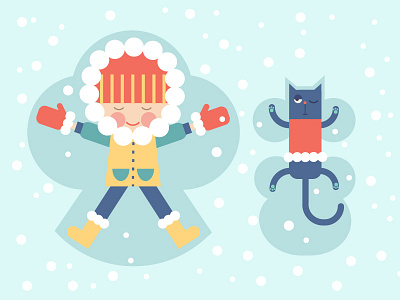 Winter anna pozdieieva art avatar cat character child dribbble fish flat illustration snowflakes