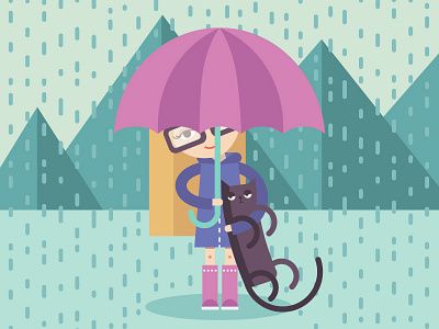 Rain anna pozdieieva art cat character illustration rain umbrella