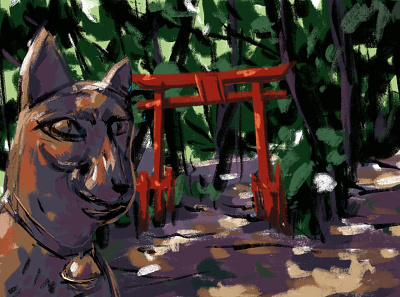 神社的狐狸 2d illustration japan nihon procreate 插圖 陽光