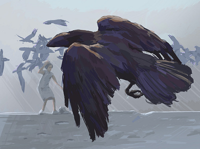黑鸟断墙 illustration procreate 一個人 水彩風格 速寫 陽光