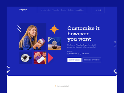 Bagdrip - Private Labeling animation bagdrip blue coffee design landing page layout product ui ux web webdesign