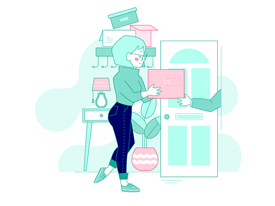 Hi Mr. Postman business character delivery design green illustration illustrator lady package pink vector web