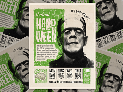 Virtual Halloween Event Poster branding classic classicmonster design frankenstein halloween identity illustration illustrator layout midcentury poster poster design print retro texture truegrit type typography vintage