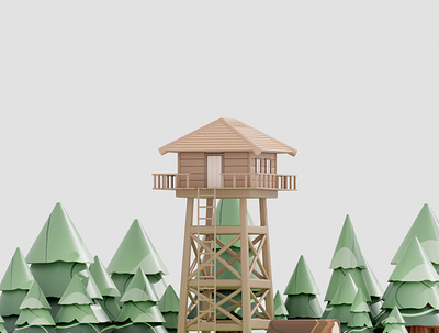 Fire Watch Tower 3d 3d art 3d artwork 3d design 3d illustration camp d design folk forest graphic design green illustration tower