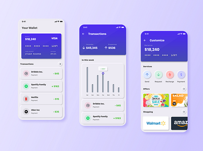 Neuomorphism Design - Wallet app design mobile neuomorphism ui