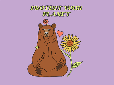 Protect the Planet bear earth earth day flower illustration illustration nature nature illustration planet planet earth psychedelic smokey sustainability typogaphy