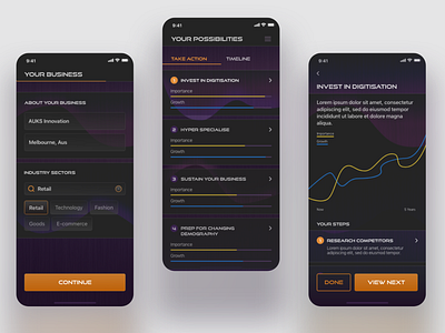 Concept for foresight app appdesign branding business concepts dark dark mode darkmore design foresight future graphs ios app productdesign tasks