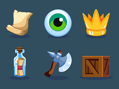 Game Icons 2d axe bottleinkscape cartoon crate crown eye game illustration scroll vector