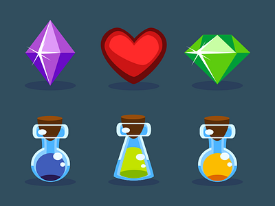 Game Icons 2d cartoon game gem heart illustration inkscape potion vector