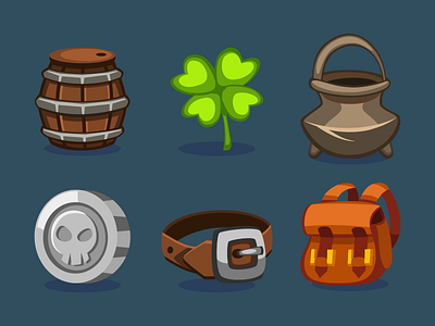 Game Icons 2d bag barrel belt cartoon cauldron clover coin game illustration inkscape vector