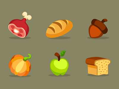 Game Icons 2d apple bread cartoon game illustration inkscape meat nut pumpkin vector