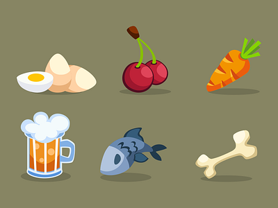 Game Icons 2d beer bone carrot cartoon cherry egg fish game illustration inkscape vector