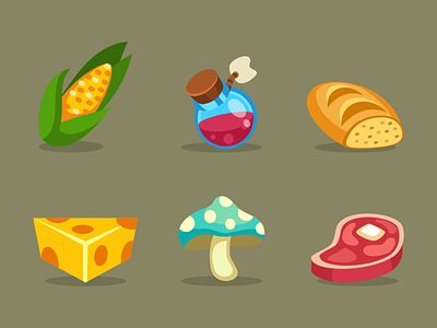 Game Icons 2d bread cartoon cheese corn game inkscape maize meat mushroom potion vector