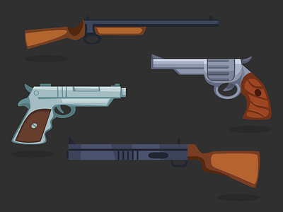 Survival Game Props 2d cartoon game illustration inkscape pistol revolver shotgun single barrel vector